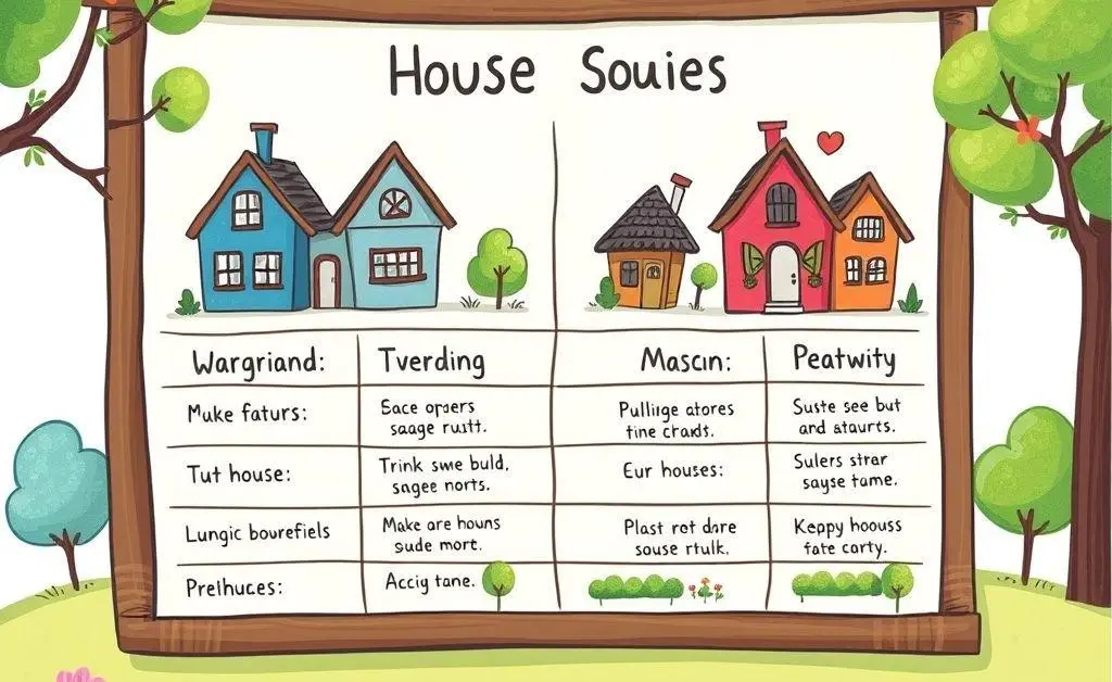 Comparison of different houses with features and prices