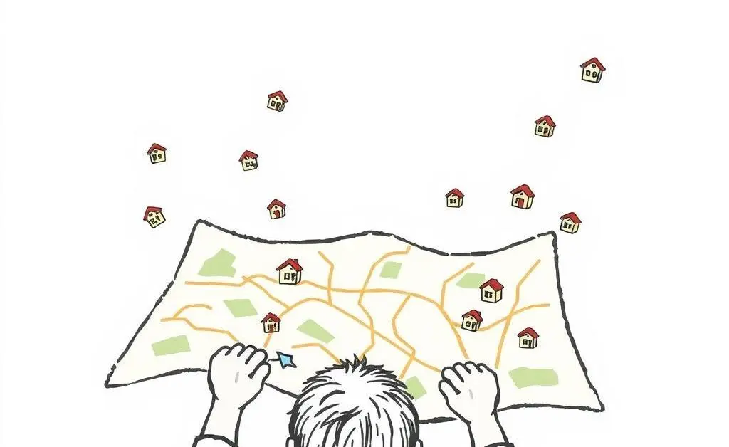 A person with a map and house icons