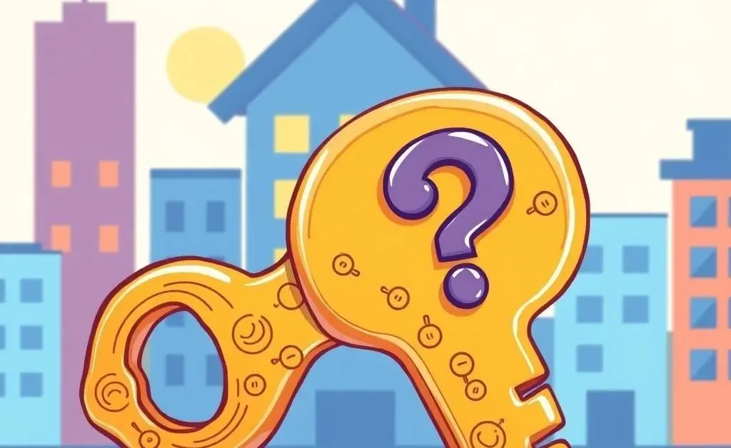 A key with a question mark, symbolizing housing market mystery.