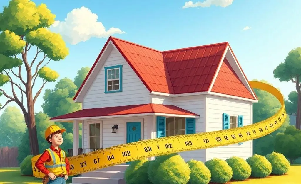 An illustration of a house being measured with a giant measuring tape.