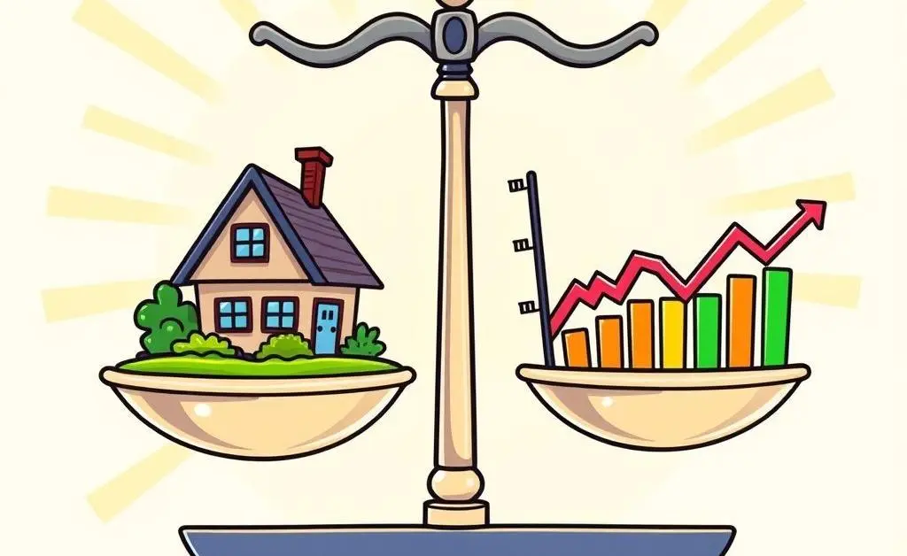 Scales weighing a house and stocks
