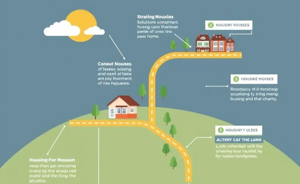 Modern illustration of a roadmap with various housing crisis solutions