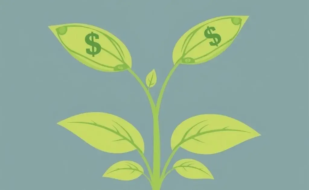 Growing plant with dollar bills as leaves