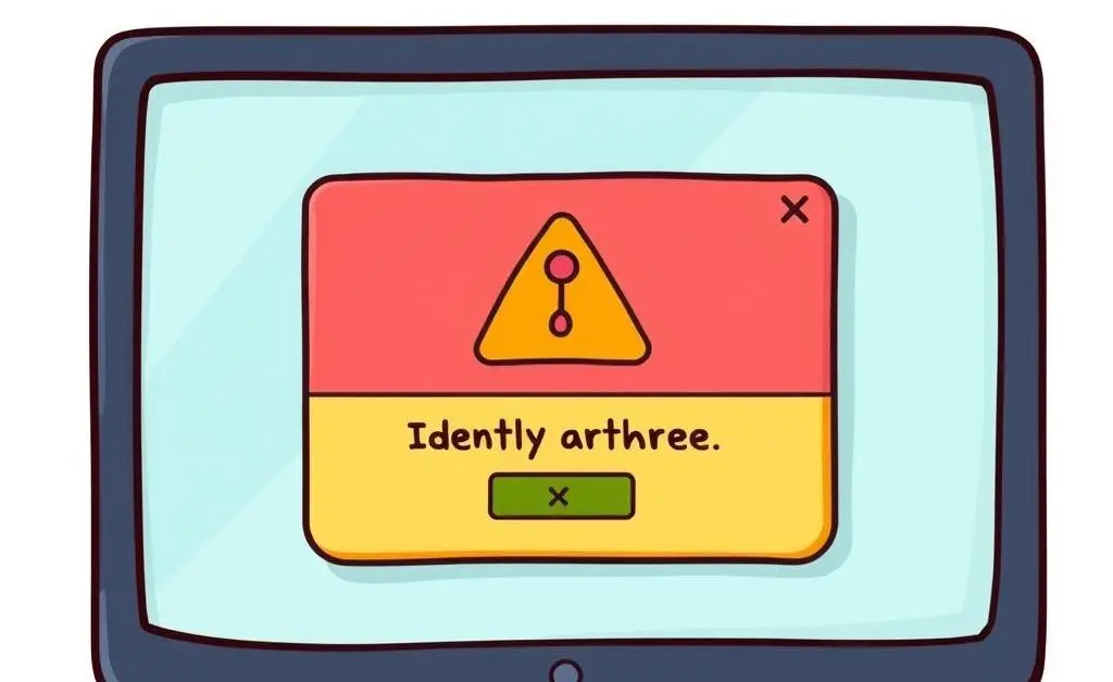A cartoon-style alert pop-up on a computer screen indicating identity theft.