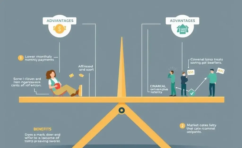 An illustration of a seesaw with pros and cons of mortgage rates on each side
