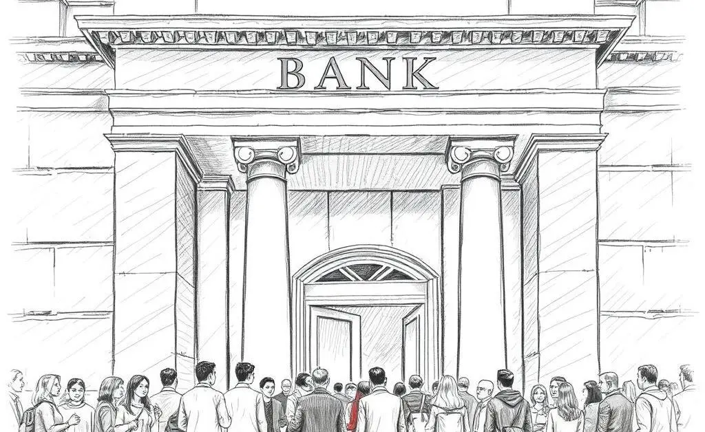People entering a bank building