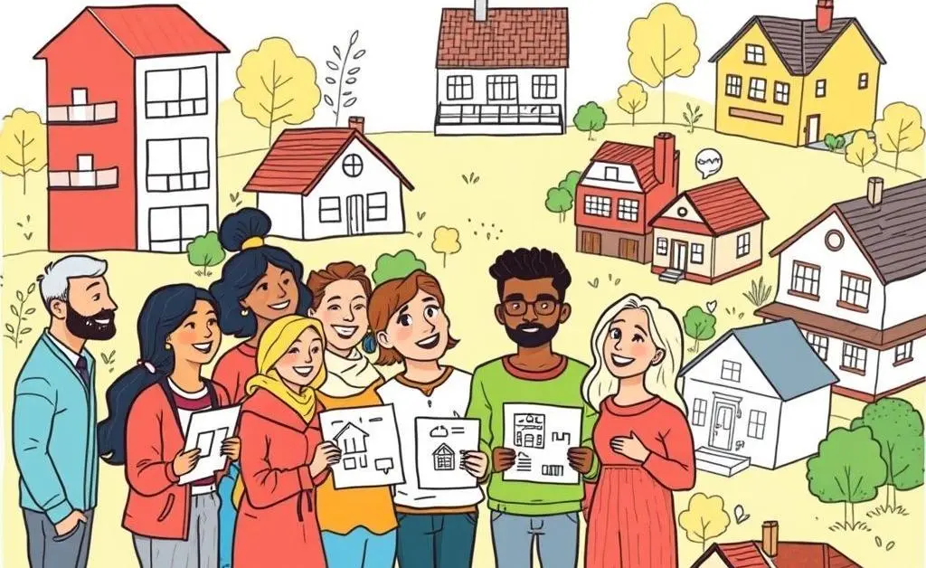 Group of diverse home buyers looking at property options