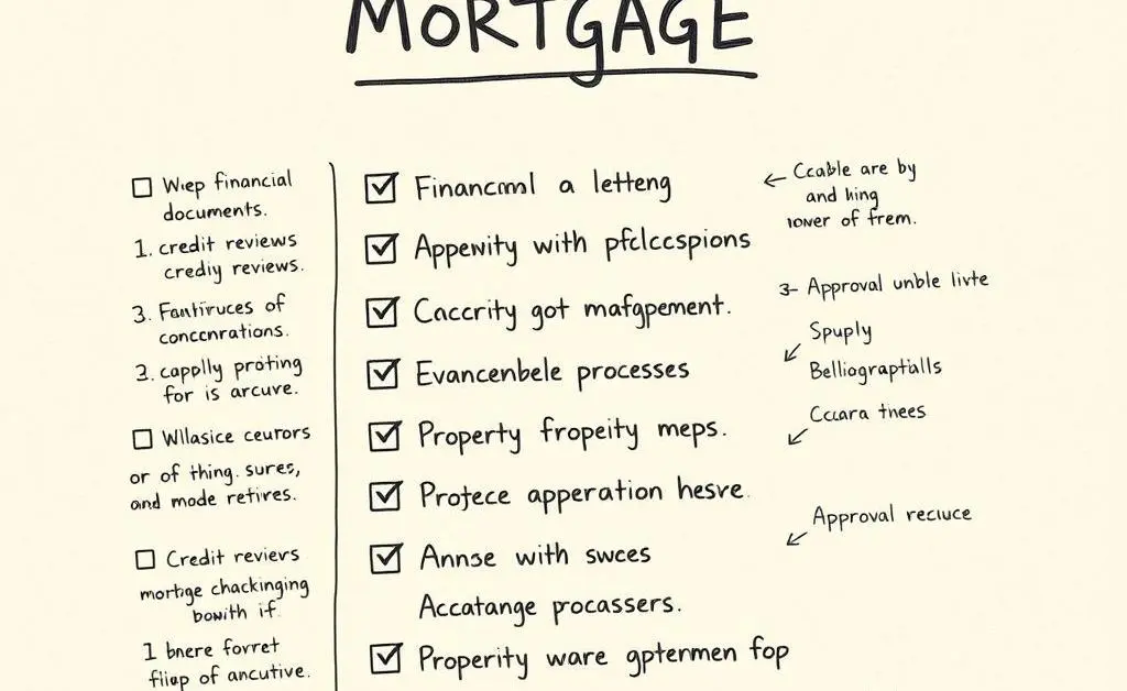 Illustration of a checklist with mortgage application steps.