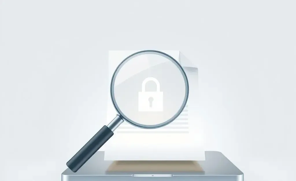 Magnifying glass over a digital document with a privacy lock