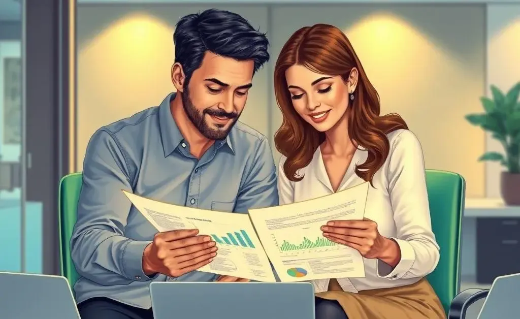 Couple reviewing financial documents symbolizing collaborative financial planning