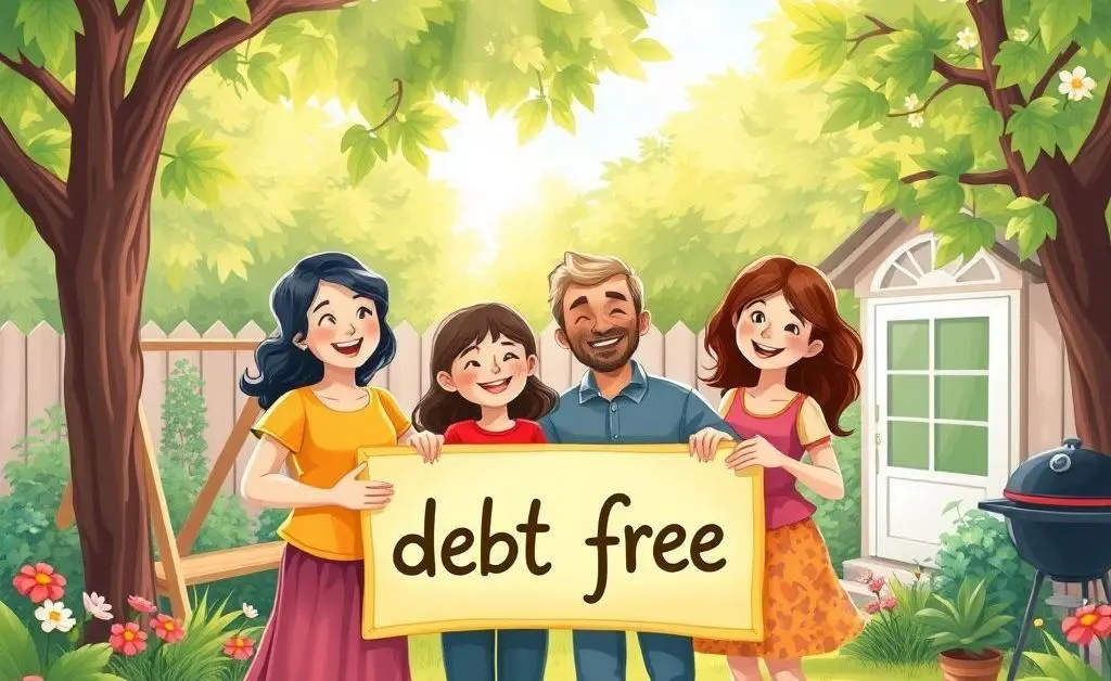 Family celebrating debt-free life