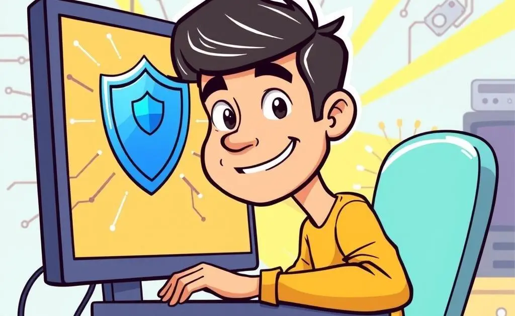 Secure computer with a shield icon on screen