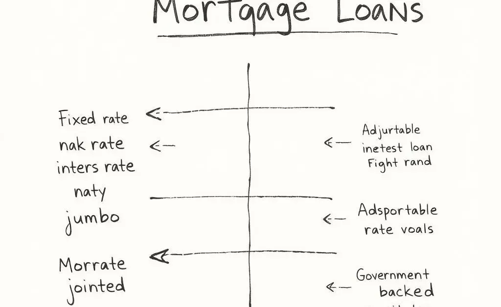 A hand-drawn chart showing different types of mortgage loans with arrows pointing to interest rates