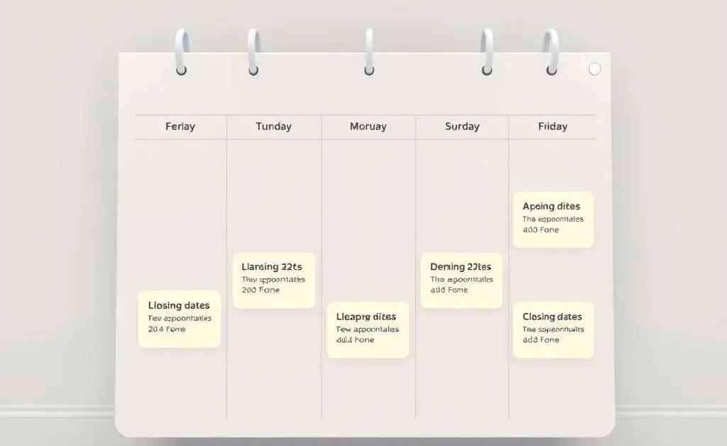 Calendar marked with dates during the home buying process