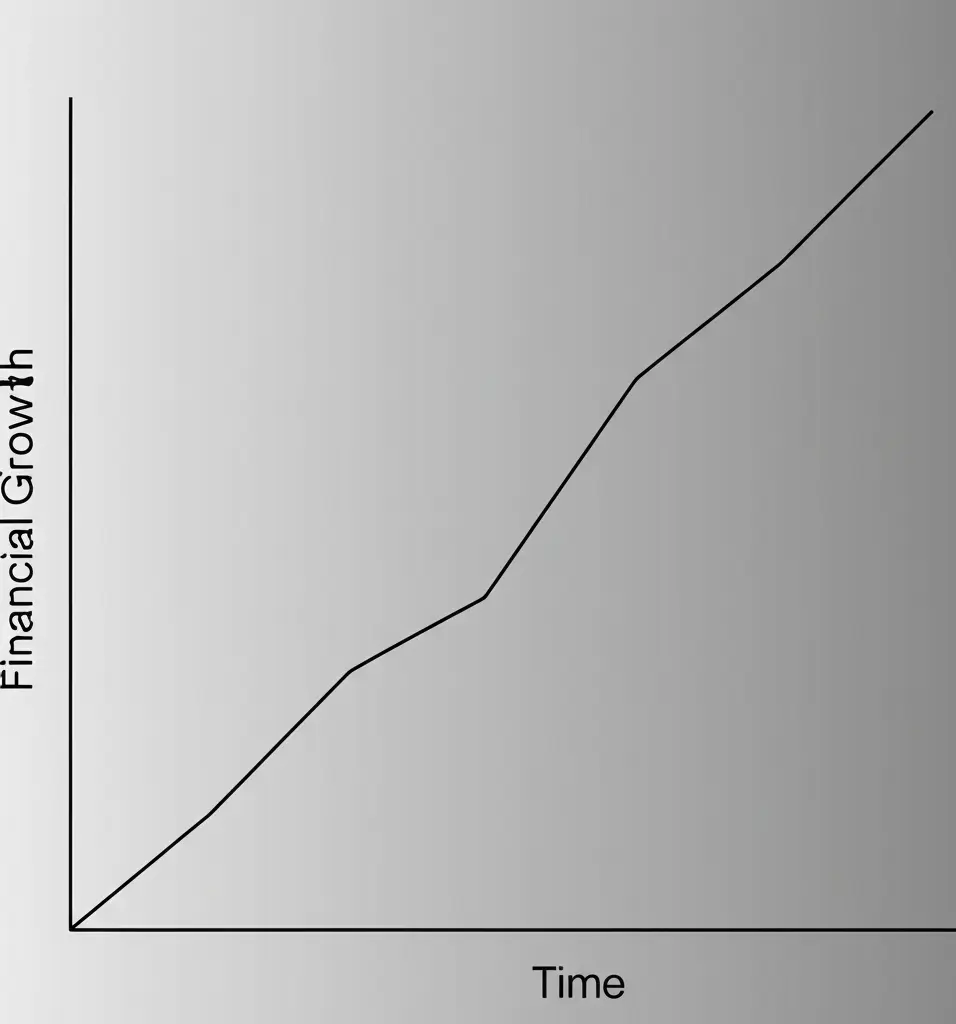 A simple graph with a growing trend line representing financial growth over time.
