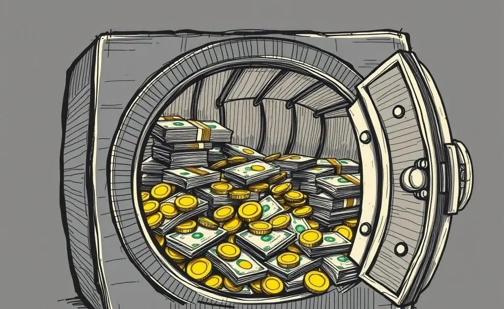 Bank vault overflowing with cash