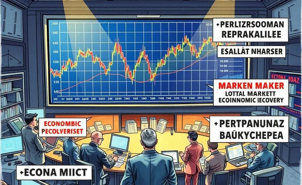A drawing of a news article showing fluctuating stock prices and economic headlines.