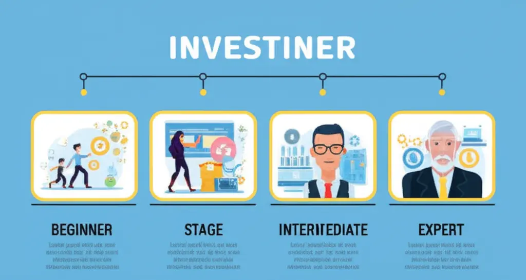 A timeline infographic showing different stages of investing from beginner to expert.