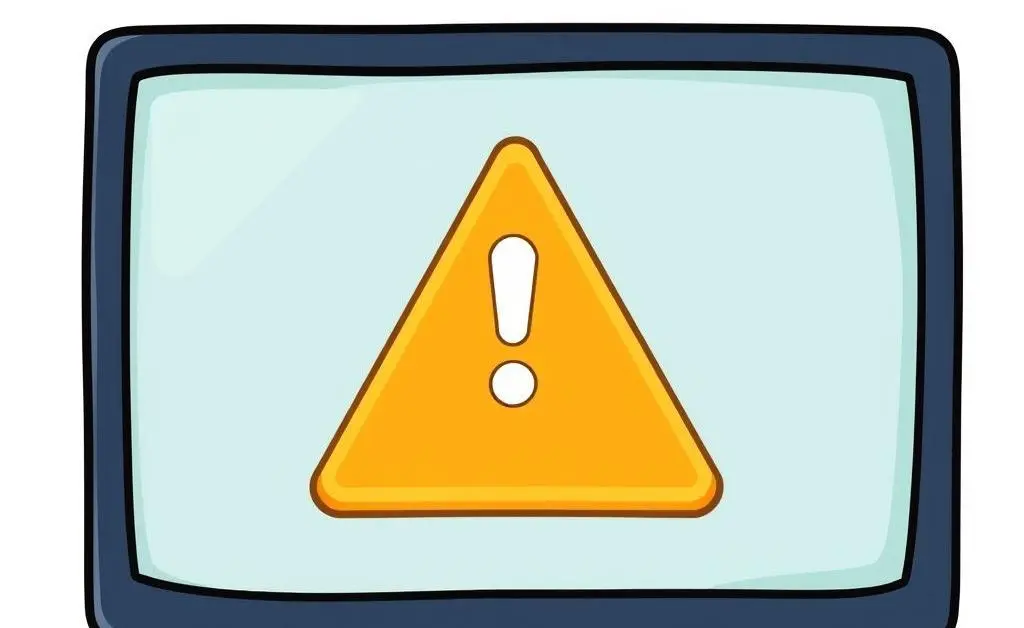Computer screen with a warning sign