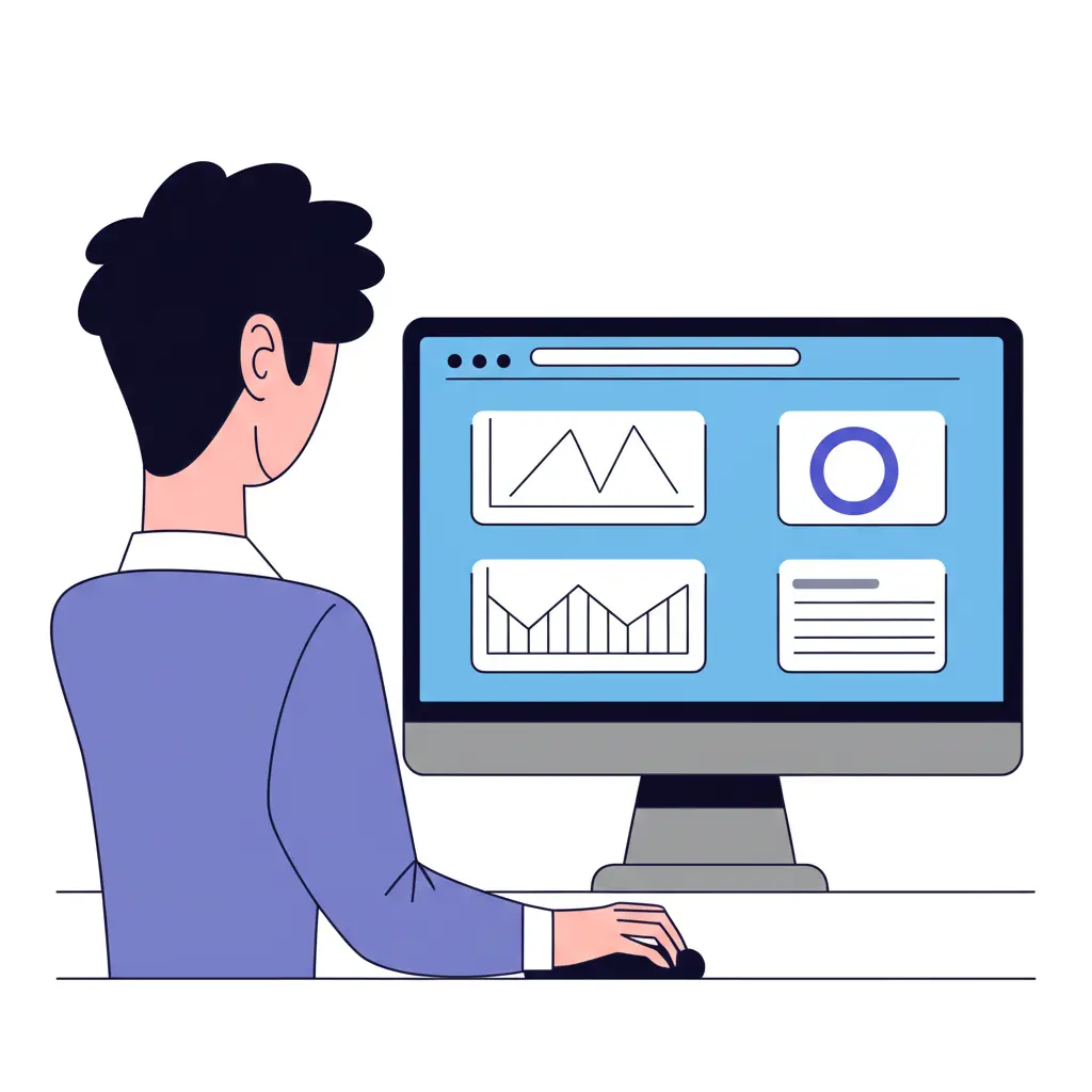 Illustration of a person looking at different mortgage rate charts on a computer screen.