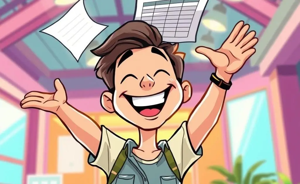 A person throwing a budget sheet into the air, smiling and carefree.