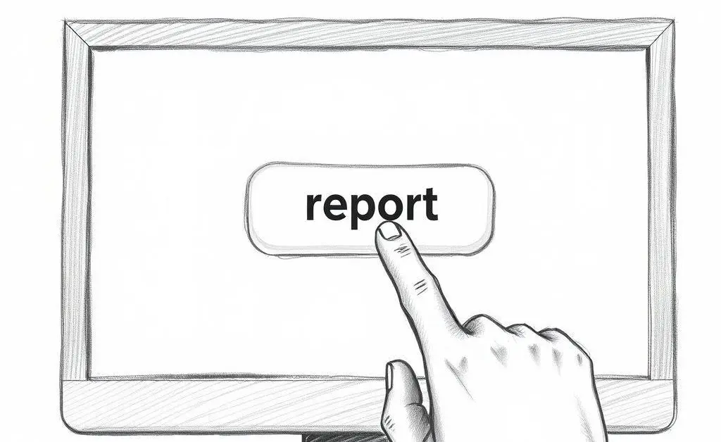 A report button on a computer screen with a finger pointing to it.