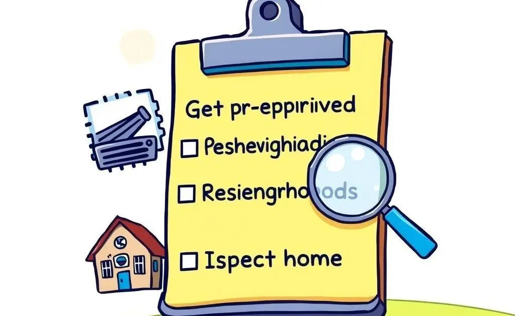 A checklist with items like 'Get Pre-approved,' 'Research Neighborhoods,' and 'Inspect Home'.