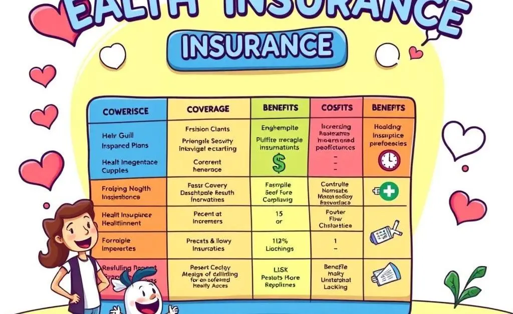 Chart comparing different health insurance plans and their features.