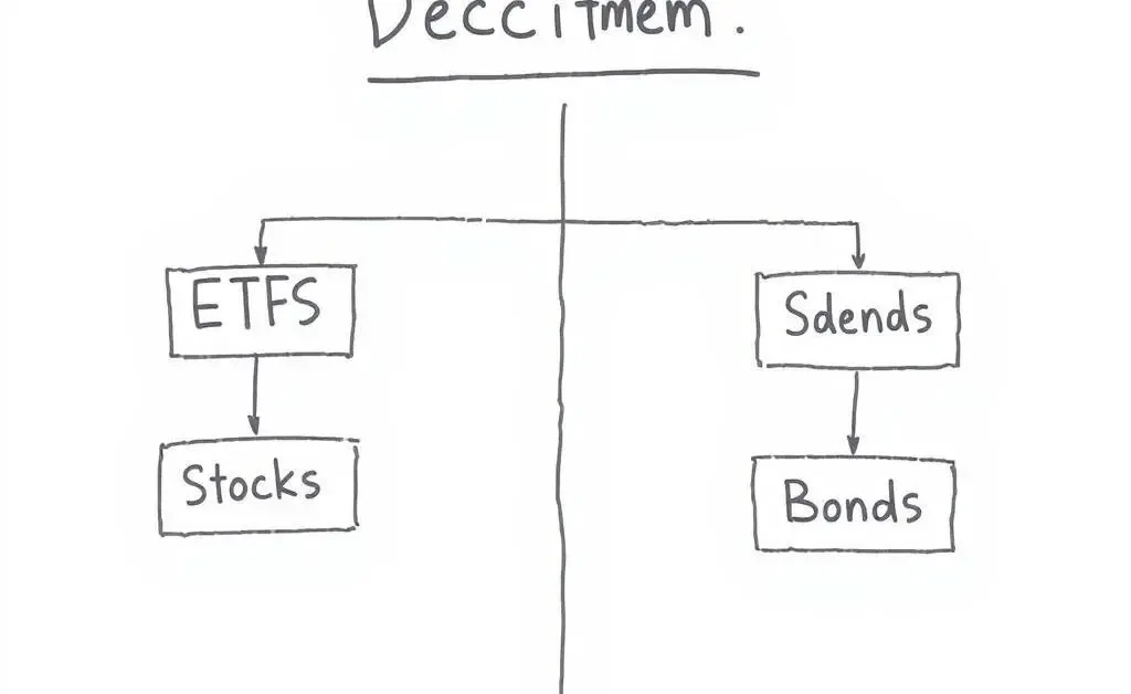 Hand-drawn image of a decision tree showing different investment options like ETFs, stocks, and bonds.