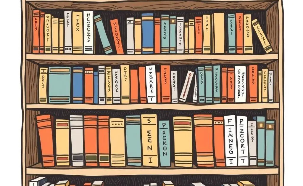 Bookshelf of financial books