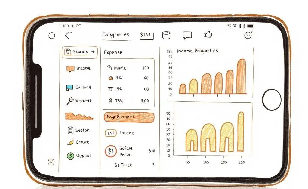 Illustration of a budgeting app interface.