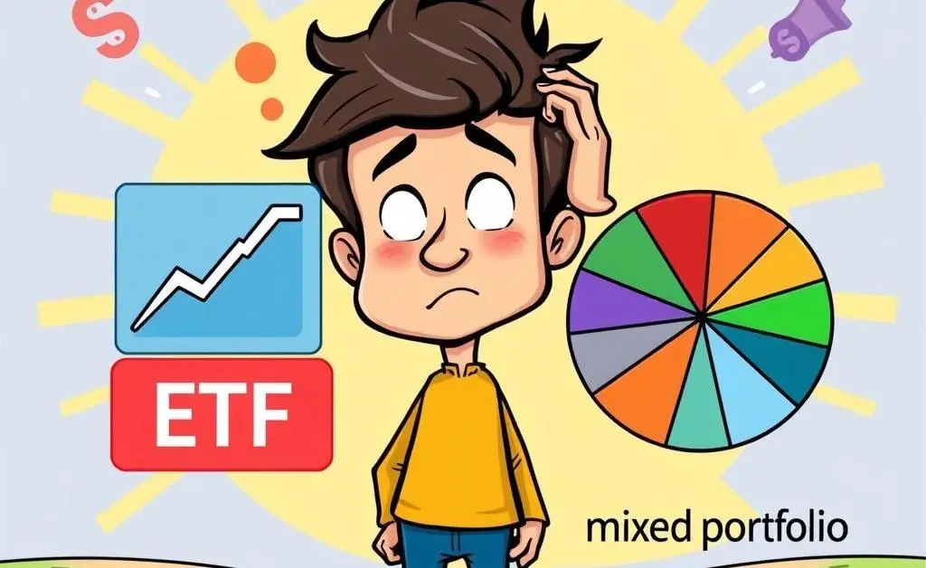 A person scratching their head while choosing between ETFs and mixed portfolios