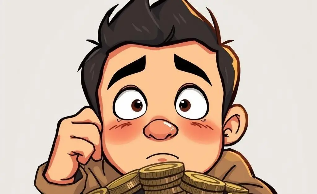 Person contemplating financial choices while looking at coins