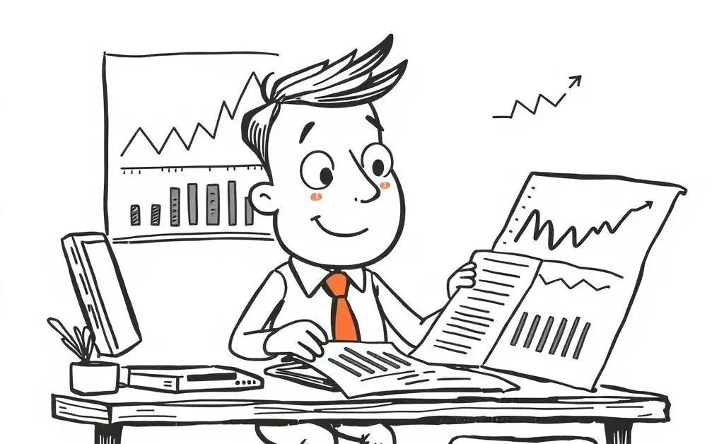 Illustration of a character reviewing financial charts at a desk