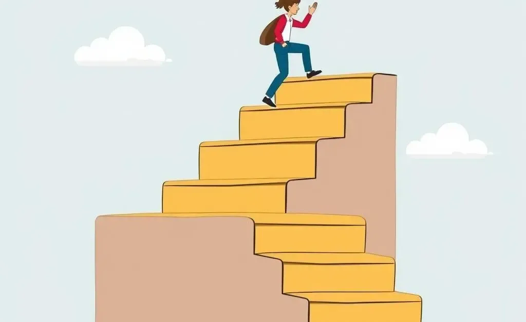 A cartoon-style depiction of career progression, like stairs symbolizing career growth.