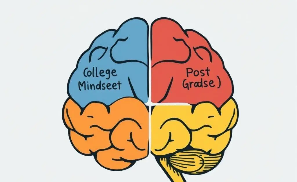 A conceptual illustration of varying mindsets between college and post-graduation.