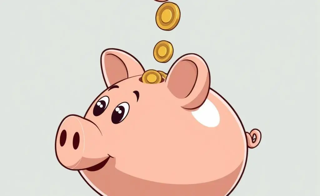 Cartoon-style image of a piggy bank being filled with coins.
