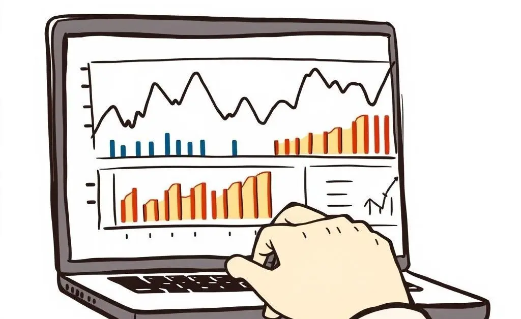 Person using a laptop with financial charts on the screen