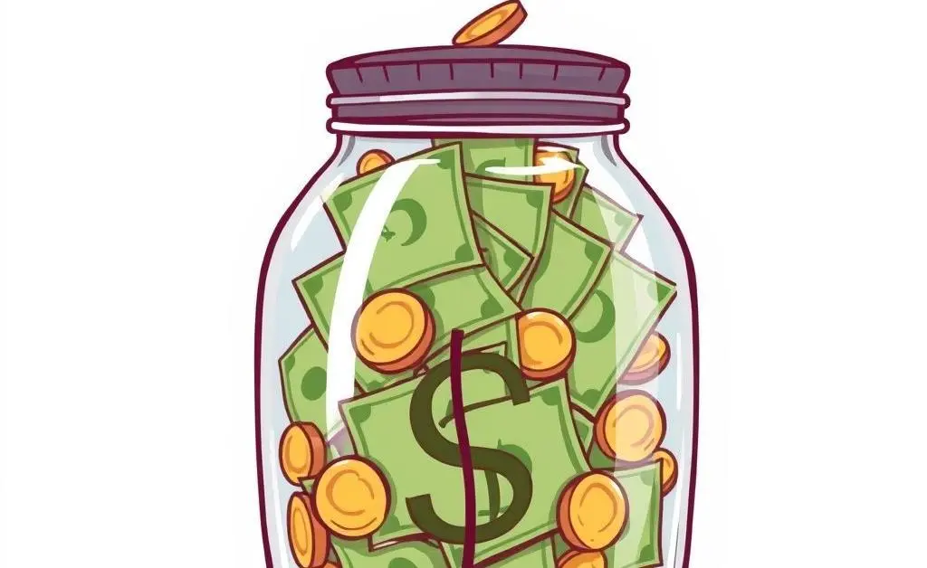 Overflowing savings jar with money
