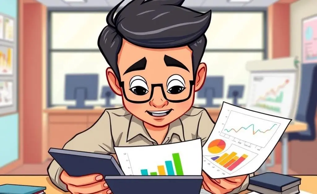 Person analyzing a budget with graphs and charts