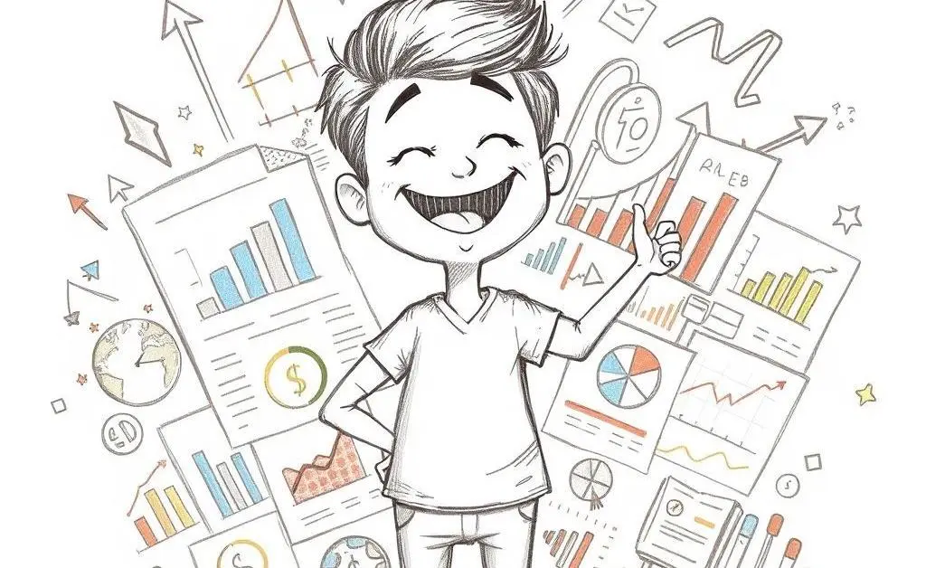 A person joyfully looking over a diversified portfolio