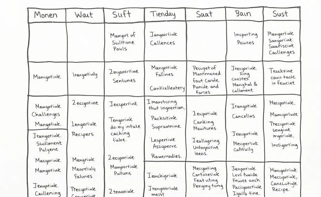 A calendar marked with cooking challenges and recipes