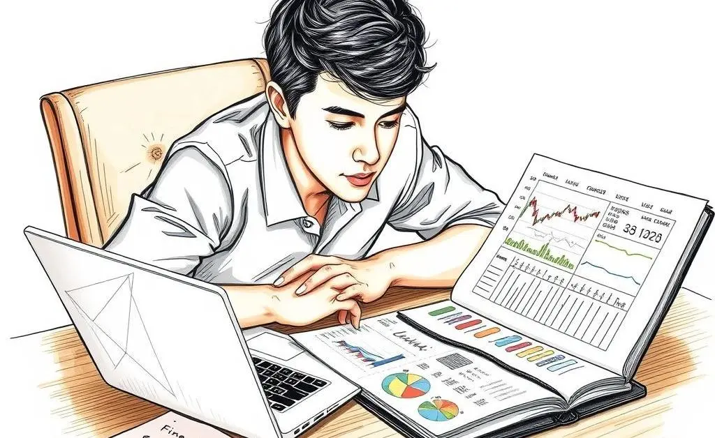 A person budgeting with a laptop and planner.