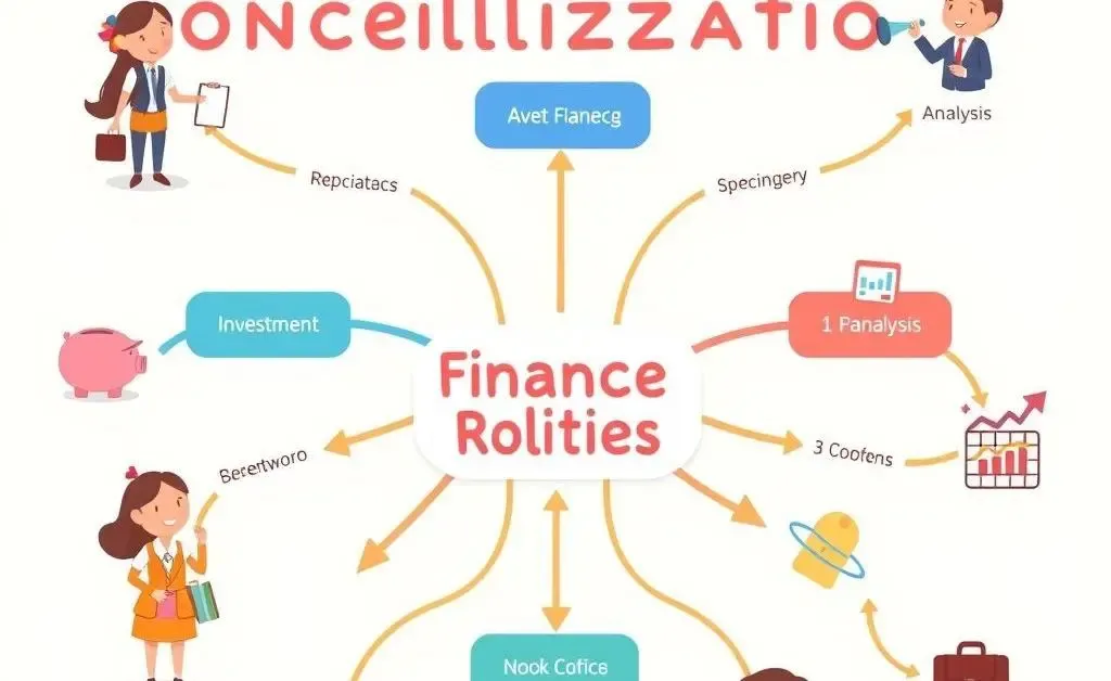 A cartoon-style flowchart of different finance concentration paths