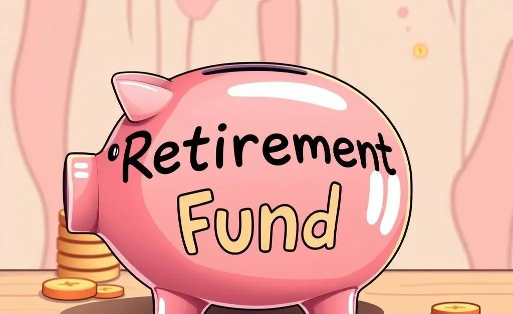 Cartoon drawing of a piggy bank labeled 'Retirement Fund'.