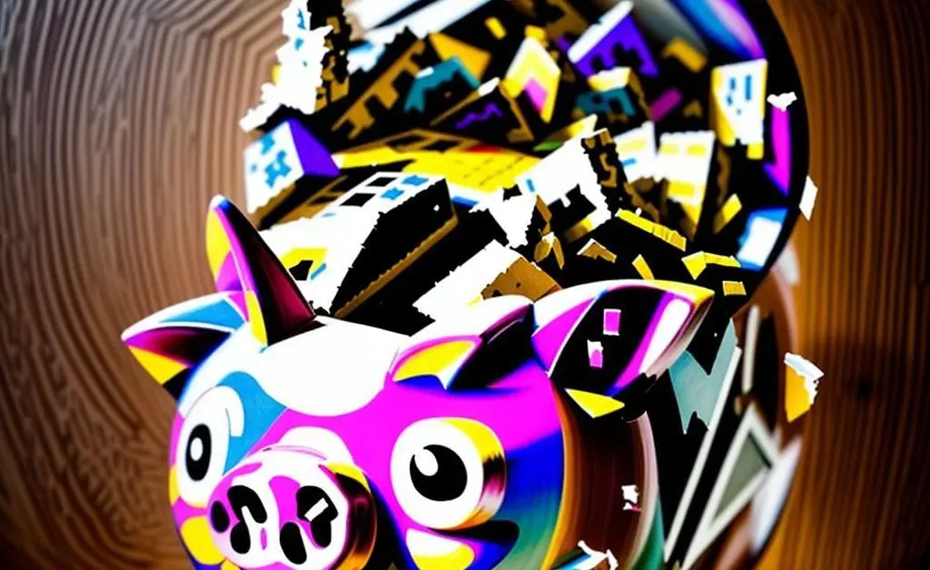 A hand-drawn image of a piggy bank shattering into pieces.