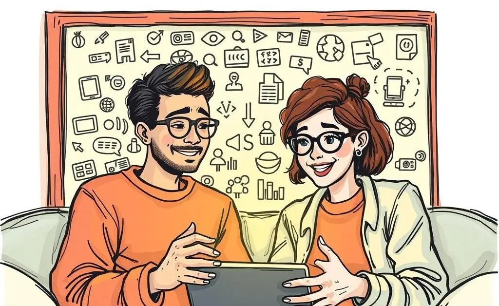 Cartoon of two individuals having an online discussion