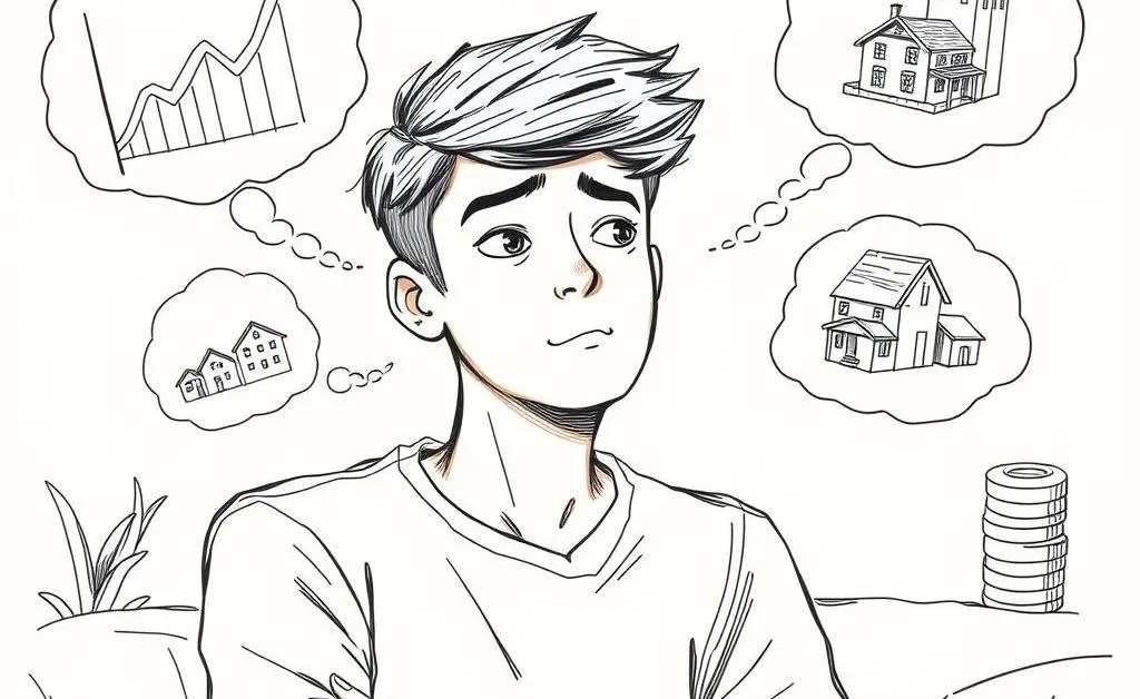 Young adult pondering investment options