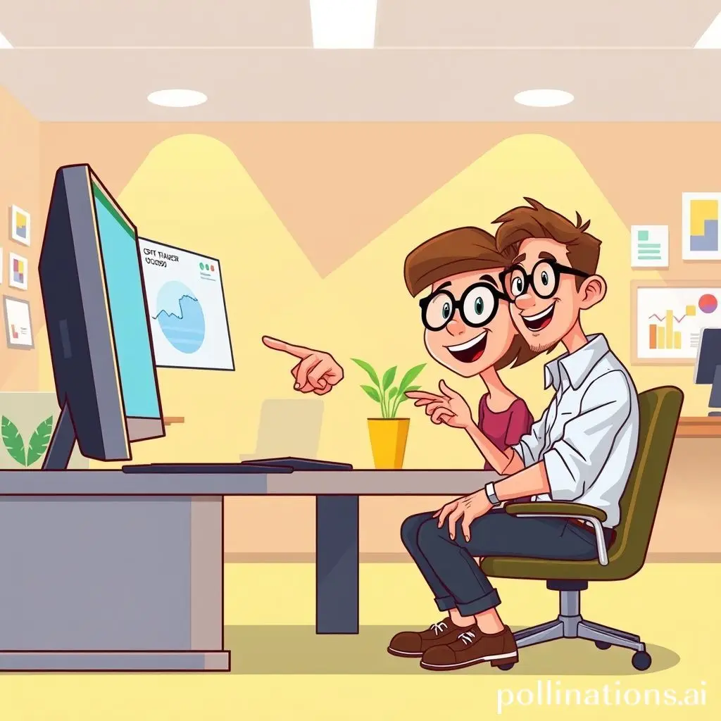 Two people looking at a computer screen with stock details