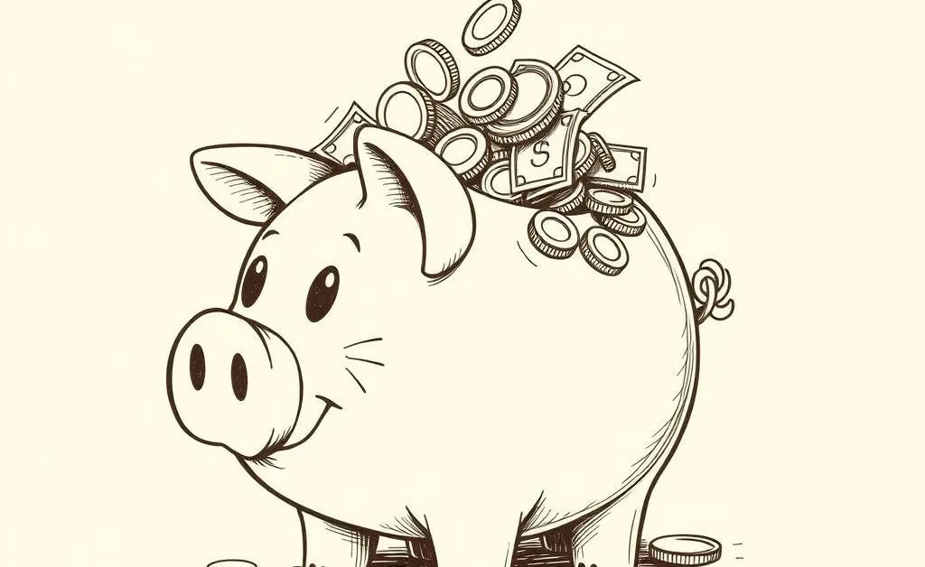 A piggy bank with money flowing in